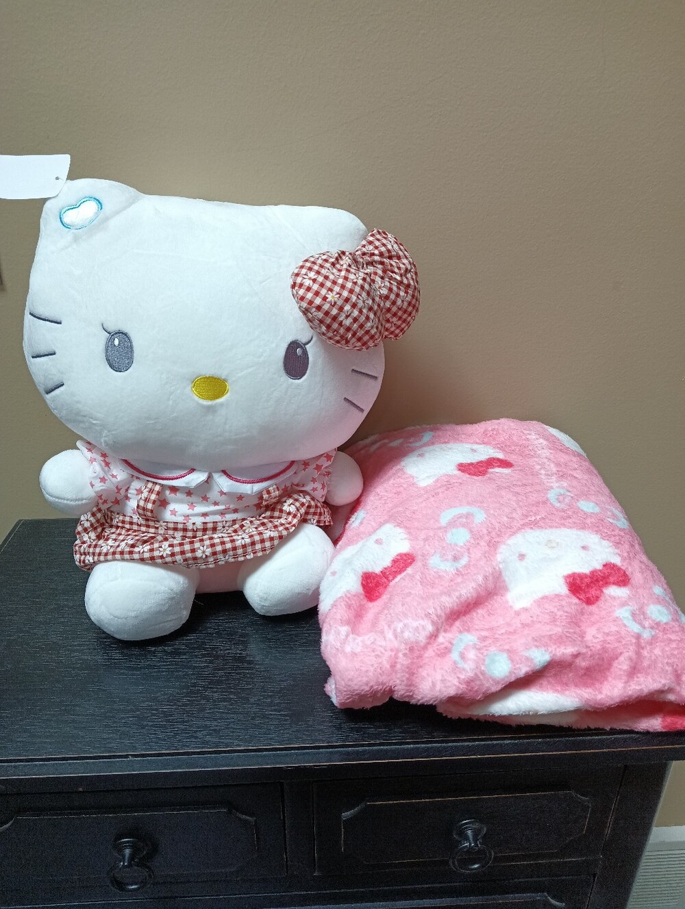 Hello Kitty White Plush with Red Gingham Dress and Pink Blanket. Price Is Firm